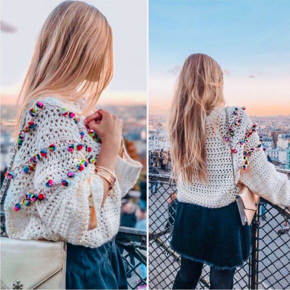 NWT Women’s Haute Rogue Kelly Pom Pom Crocheted Sweater | Small - Picture 1 of 10
